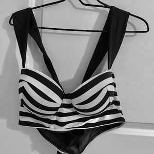 Torrid Black & White Striped Long Line Bikini Top